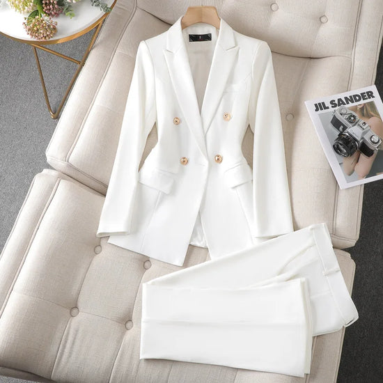 Two Piece Sets Women 2025 Blazer Jacket Long Pants Elegant Work Matching Sets Single Breasted Tops Normal Y2k Blazers Outfits