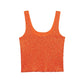 Orange Bright Silk Knitted Vest Cardigans Women Sleeveless U Neck Cropped Tank One Button Short Sleeve Cardigans New Lady Sets