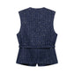 Women Fashion Tweed Belt Waistcoat O Neck Single Breasted Sleeveless Vests Spring Summer Office Lady Outerwear Chic Tops
