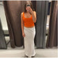 Orange Bright Silk Knitted Vest Cardigans Women Sleeveless U Neck Cropped Tank One Button Short Sleeve Cardigans New Lady Sets