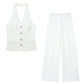 Women Fashion Solid Pant Suit Halter Single Breasted Sleeveless Blazer Vest Top Zipper Fly Trousers Office Lady Sets