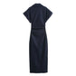 2025 Spring New 1975 Series Denim MIDI Dress – Elegant Slim Fit with Lapel, Side Zipper & Wrinkle Waist Detail