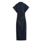 2025 Spring New 1975 Series Denim MIDI Dress – Elegant Slim Fit with Lapel, Side Zipper & Wrinkle Waist Detail