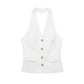 Women Fashion Solid Pant Suit Halter Single Breasted Sleeveless Blazer Vest Top Zipper Fly Trousers Office Lady Sets