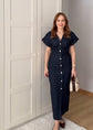 2025 Spring New 1975 Series Denim MIDI Dress – Elegant Slim Fit with Lapel, Side Zipper & Wrinkle Waist Detail