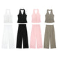 Women Fashion Solid Pant Suit Halter Single Breasted Sleeveless Blazer Vest Top Zipper Fly Trousers Office Lady Sets