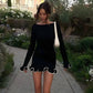 Chic Patchwork Ruffle Mini Dress for Women – Long Sleeve Elegant Autumn Party Outfit