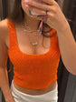 Orange Bright Silk Knitted Vest Cardigans Women Sleeveless U Neck Cropped Tank One Button Short Sleeve Cardigans New Lady Sets