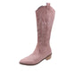 Embroidered Western Cowboy Boots for Women Autumn Pointed Toe Thick Heel High Knee Boots Woman Loose PU Leather Long Botas Mujer