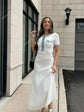 Elegant Contrasting Women Knit Maxi Dress Chic O-neck Short Sleeve Metal Buttons Bodycon Dresses 2025 Office Lady Commuting Robe