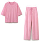 Solid Color 2-Piece Set for Women – Loose Casual T-Shirt & High Waist Pants, Stylish Daily Wear
