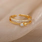 Gold Color Cubic Zirconia Chic Rings For Women 2025 Punk Elegant Wedding Party Aesthetic Stainless Steel Ring Jewelry