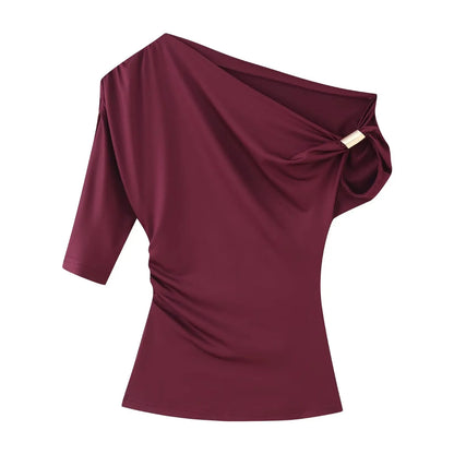 2025 Asymmetrical Nylon Top – Slim Fit Casual Camisole in Brown & Black for Spring/Summer