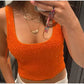 Orange Bright Silk Knitted Vest Cardigans Women Sleeveless U Neck Cropped Tank One Button Short Sleeve Cardigans New Lady Sets