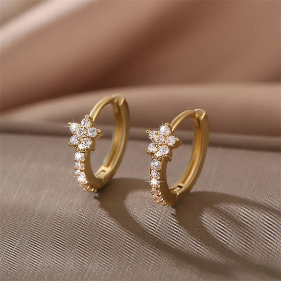 Fashion Stainless Steel Zircon Star Hoops Earrings For Women Vintage Crystal Zirconia Circle Earrings Punk Unisex Rock Jewelry