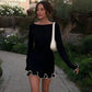 Chic Patchwork Ruffle Mini Dress for Women – Long Sleeve Elegant Autumn Party Outfit