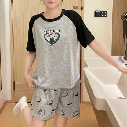 Hello Kitty Pajamas for Women Spring animal Cartoon Cute Short-Sleeved Home Clothes Set Girl Birthday Gifts