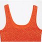 Orange Bright Silk Knitted Vest Cardigans Women Sleeveless U Neck Cropped Tank One Button Short Sleeve Cardigans New Lady Sets