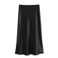 2024 High-Waist Satin Midi Skirt for Women – Elegant Summer Office Look