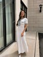 Elegant Contrasting Women Knit Maxi Dress Chic O-neck Short Sleeve Metal Buttons Bodycon Dresses 2025 Office Lady Commuting Robe