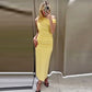 2025 Ruffled Yellow Midi Dress – Elegant Asymmetric Sleeveless Summer Holiday Dress for Women
