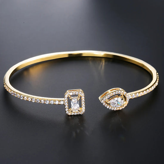 Luxury Geometry Gold Color Cuff Bangles for Women – Fashion Cubic Zirconia Bracelets, INS Party & Everyday Jewelry