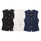 Women Fashion Tweed Belt Waistcoat O Neck Single Breasted Sleeveless Vests Spring Summer Office Lady Outerwear Chic Tops