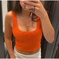 Orange Bright Silk Knitted Vest Cardigans Women Sleeveless U Neck Cropped Tank One Button Short Sleeve Cardigans New Lady Sets