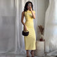 2025 Ruffled Yellow Midi Dress – Elegant Asymmetric Sleeveless Summer Holiday Dress for Women