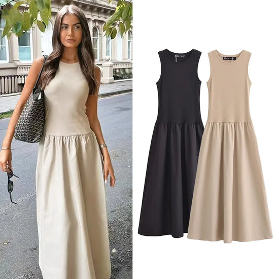2025 Women’s Spring Khaki Elegant Long Sleeveless Dress – Fashion Casual Party Y2K Style Vestidos