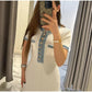 Elegant Contrasting Women Knit Maxi Dress Chic O-neck Short Sleeve Metal Buttons Bodycon Dresses 2025 Office Lady Commuting Robe