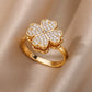 Gold Color Cubic Zirconia Chic Rings For Women 2025 Punk Elegant Wedding Party Aesthetic Stainless Steel Ring Jewelry