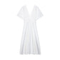 2025 Elegant White A-Line Dress – V-Neck, Short Sleeve, High-Waist Summer Dress for Women