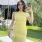 2025 Ruffled Yellow Midi Dress – Elegant Asymmetric Sleeveless Summer Holiday Dress for Women