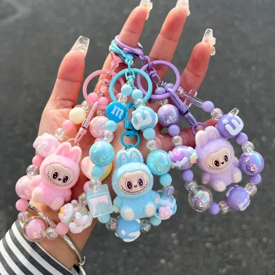 Exquisite Cartoon Labubu Keychain – Beaded Plush Bag Charm & Cute Gift
