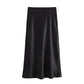 2024 High-Waist Satin Midi Skirt for Women – Elegant Summer Office Look