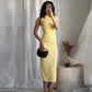 2025 Ruffled Yellow Midi Dress – Elegant Asymmetric Sleeveless Summer Holiday Dress for Women
