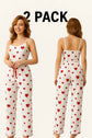 Women pajamas plus size pajamas set 2 piece short vest + trouser white breathable soft casual love print