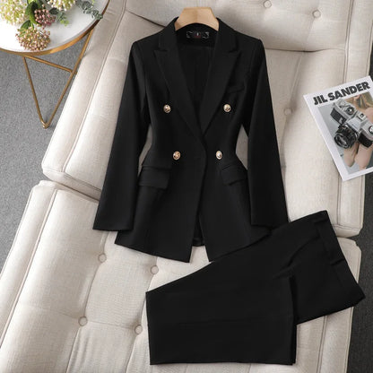 Two Piece Sets Women 2025 Blazer Jacket Long Pants Elegant Work Matching Sets Single Breasted Tops Normal Y2k Blazers Outfits