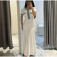 Elegant Contrasting Women Knit Maxi Dress Chic O-neck Short Sleeve Metal Buttons Bodycon Dresses 2025 Office Lady Commuting Robe